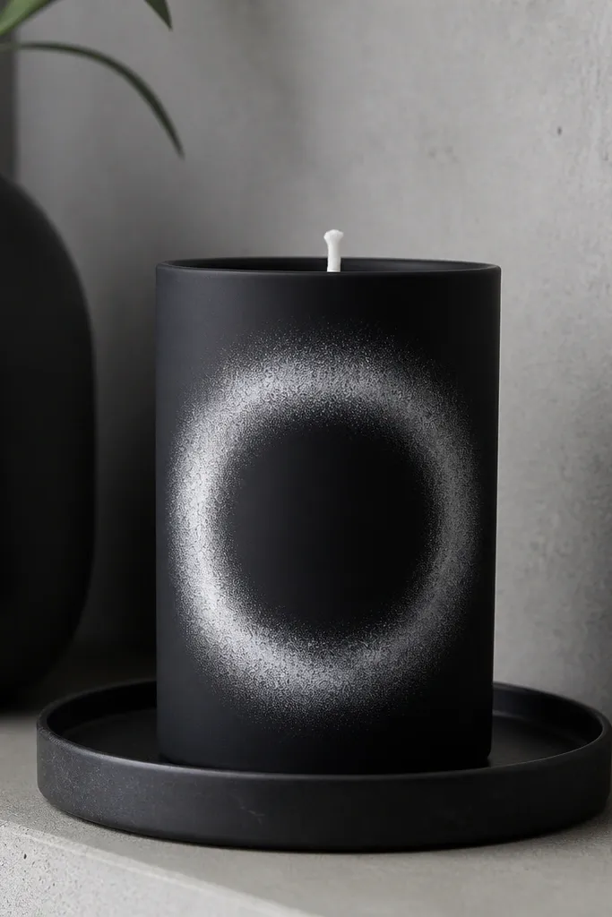 Matte black candle with a white dry-brushed halo ring