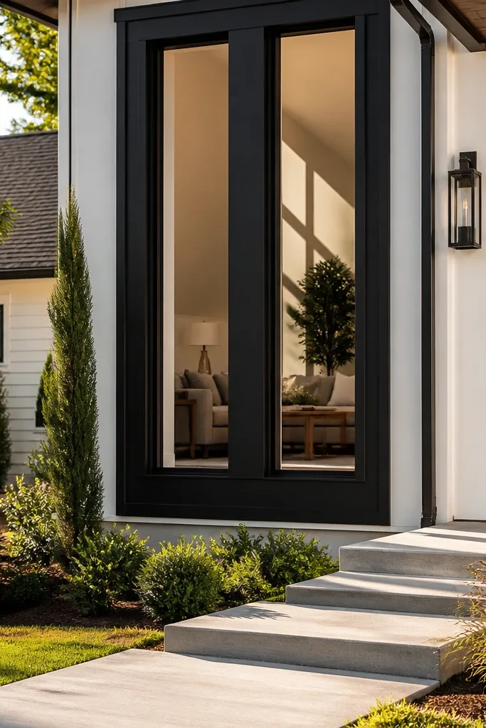 Black window grill with two tall open rectangles framed by bars