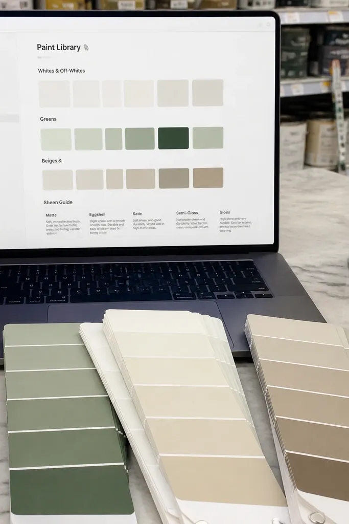 Grid of paint swatches with names and finish types