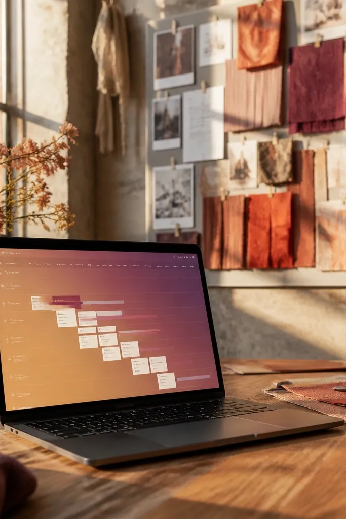 Notion timeline with sunrise-to-night color bands and milestone cards