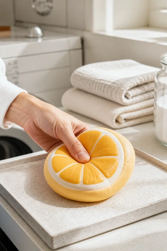 Orange citrus slice paper squishy with segmented wedge lines and pale rind edge