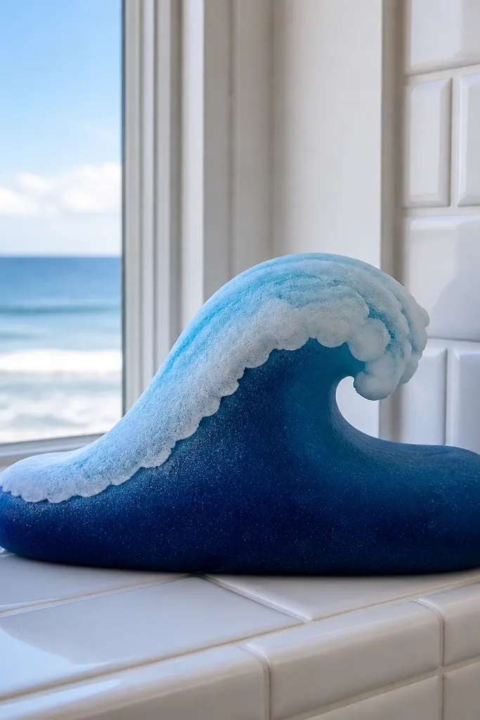 Blue ocean wave paper squishy with a white crest and gradient body
