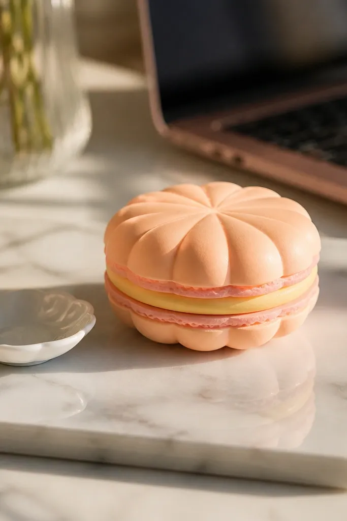 Peach macaron paper squishy with scalloped edge and a lighter inner layer