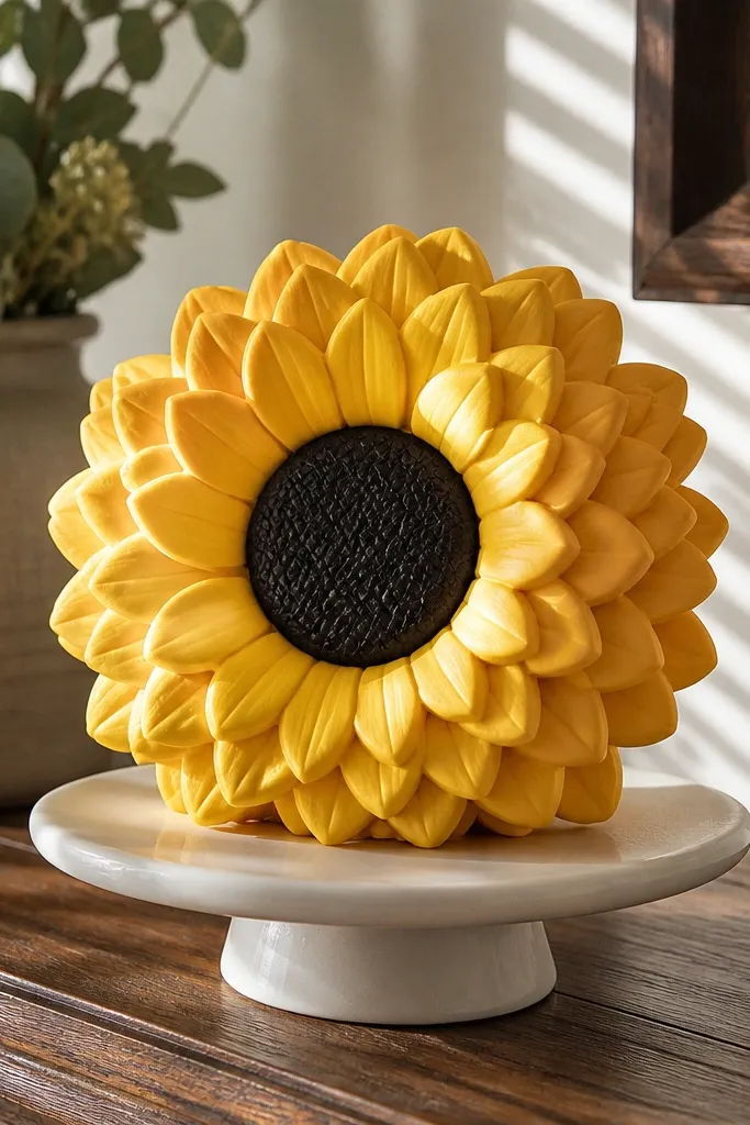Sunflower paper squishy with layered yellow petals and a dark center