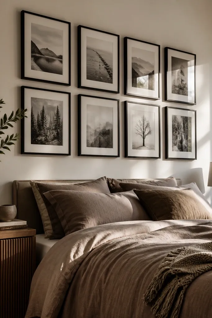 Black frames arranged in a staggered grid with alternating sizes