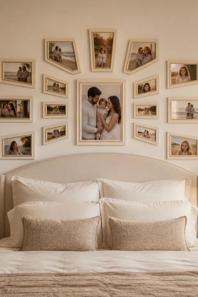 Cream and gold frames radiating outward like a sunburst from a center