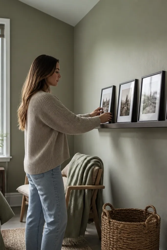 Small frames lined above a narrow ledge with a tidy stagger
