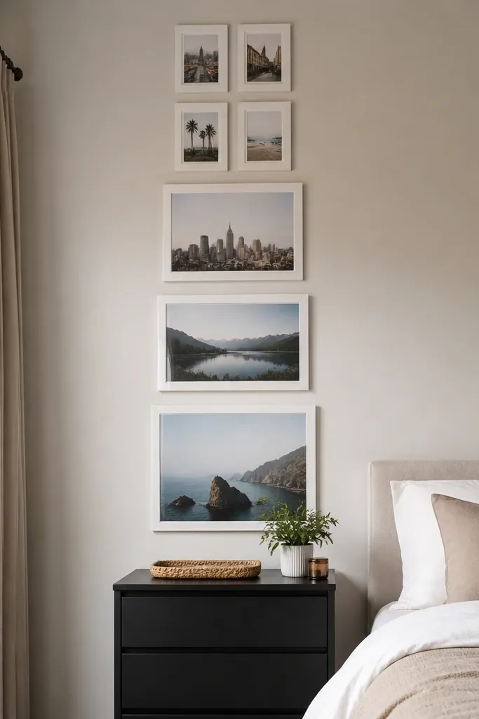 A tall vertical collage of frames increasing in size from top to bottom