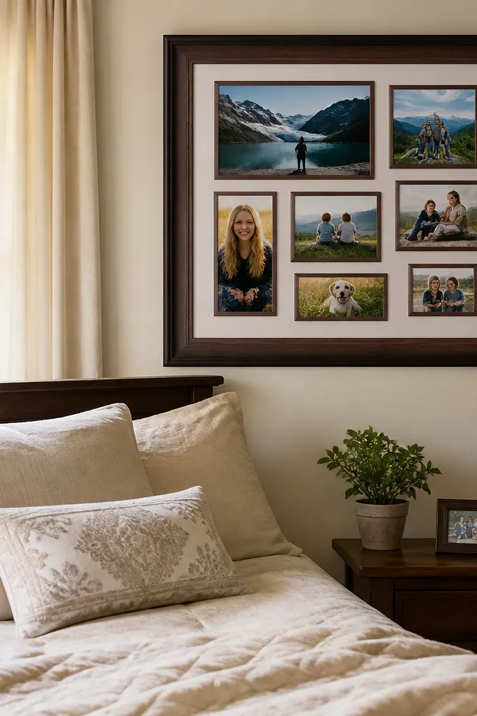 A large outer frame containing multiple smaller framed photos inside