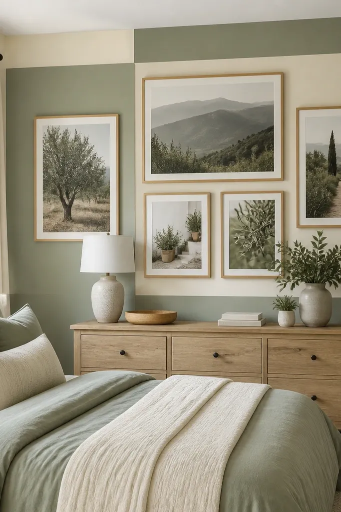 Photos placed over solid color panels with consistent mat borders in a color-block pattern