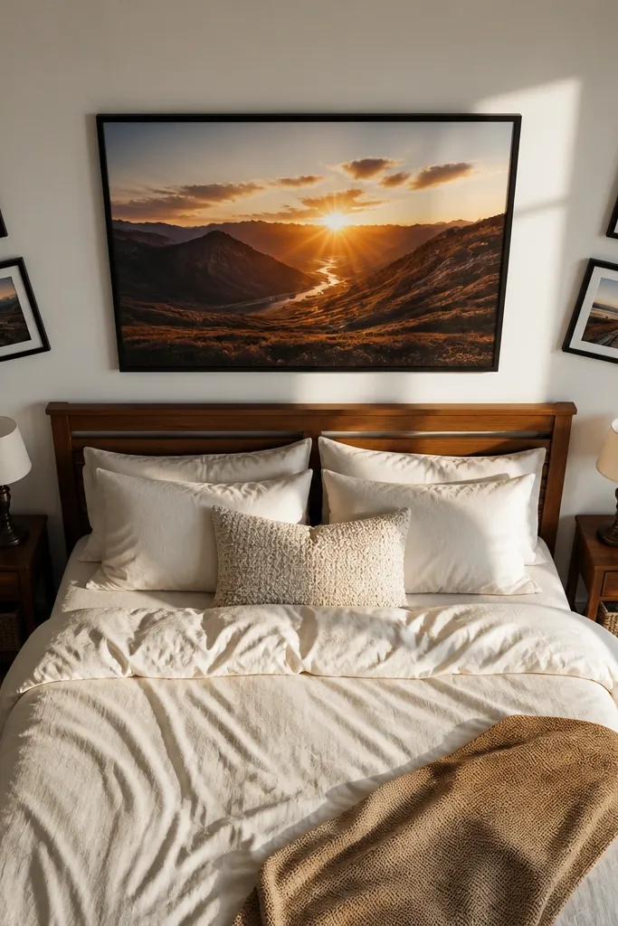 One oversized surrounded by smaller frames arranged in two diagonal rows