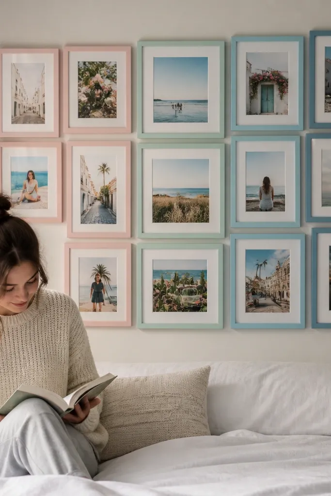 Pastel-colored frames arranged from light to darker with photos in a gentle ombre progression