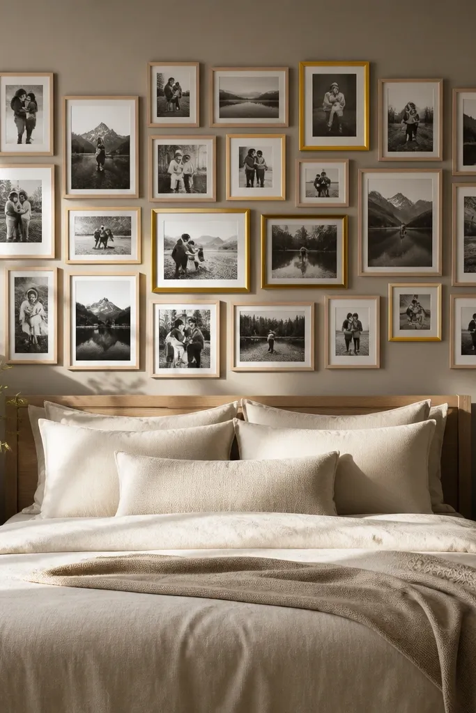 Neutral frames with a few accent-colored frames placed strategically in a collage