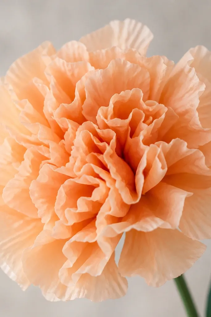 A quick ruffle burst flower with layered waves in peach tissue. The petals are airy and uneven in a good way, like real ruffles.