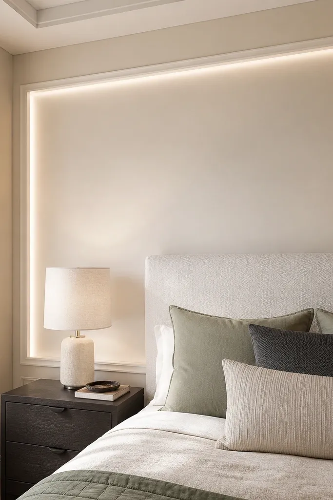 Wall with a thin moulding border creating a subtle halo effect around the perimeter
