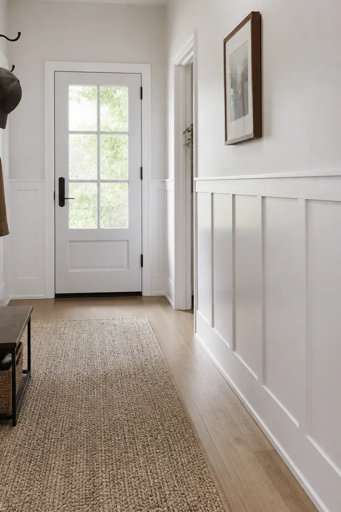 Half-height moulding panel wall with a straight horizontal line and upper plain paint