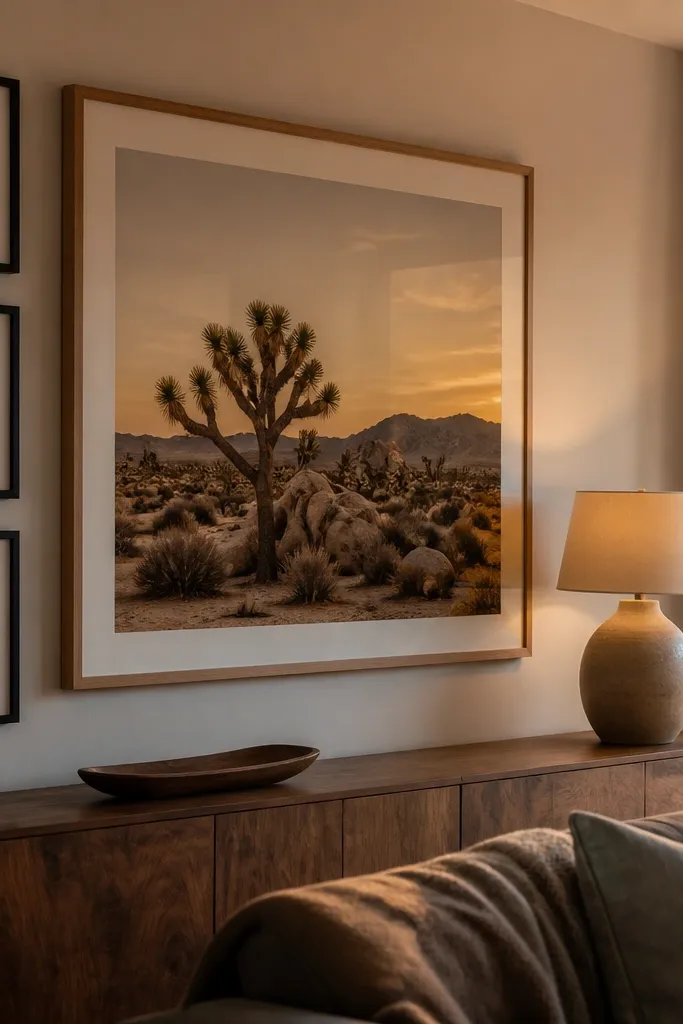 One large frame with several smaller frames grouped on one side