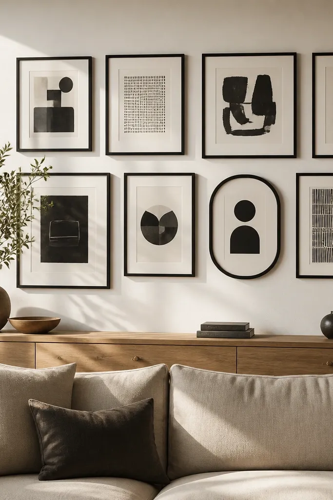 Black and white typography frames with one oval or rounded frame