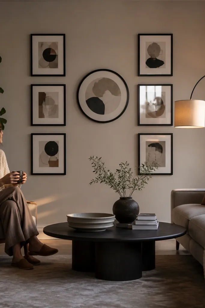A round frame centered with rectangular frames arranged around it