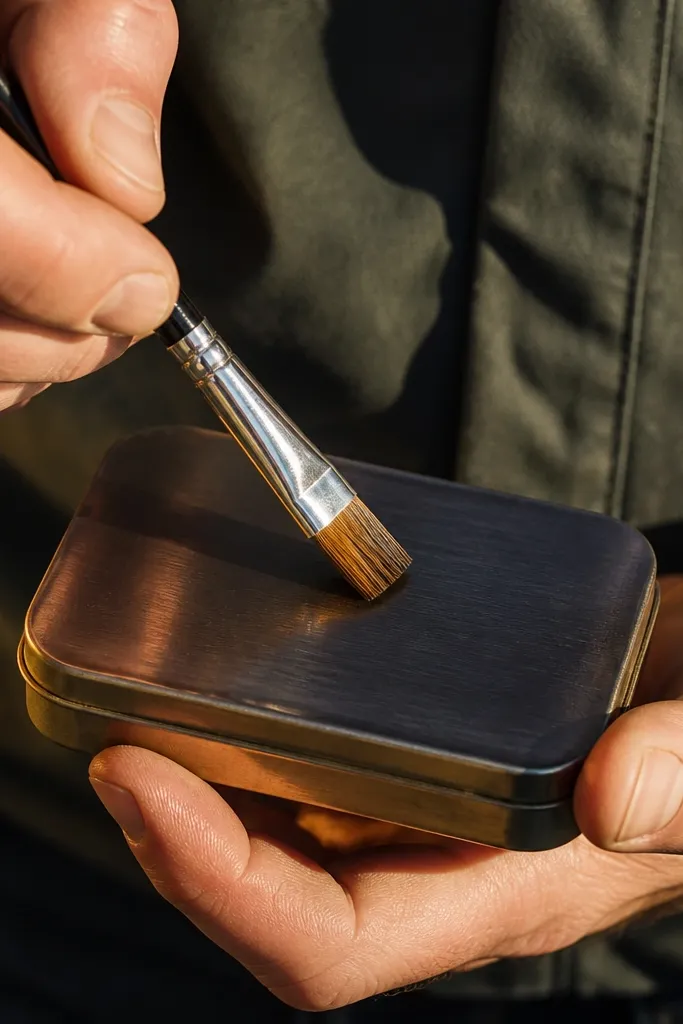 Small metal tin with a smooth satin clear coat over paper