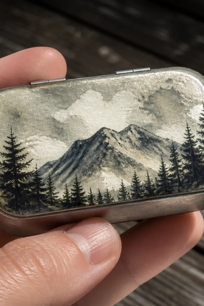 Clear thick gel over textured paper on an Altoids tin lid