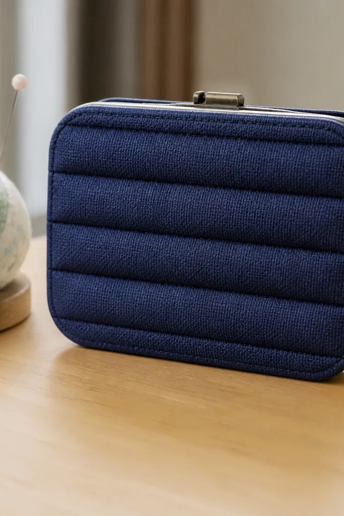 Altoids wallet with quilted fabric top and stitched channel lines