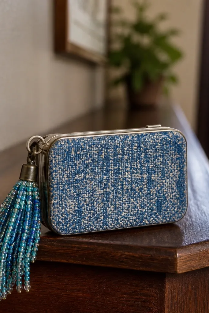 Altoids wallet with a beaded fringe charm and small keyring attached