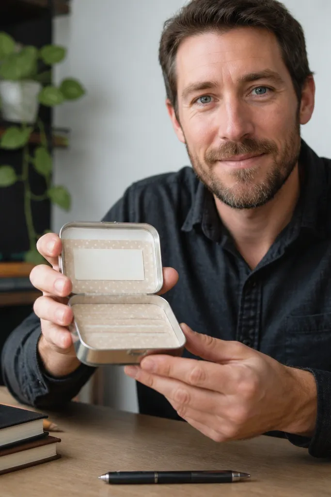 Altoids wallet with a lined card slot and a small clear label window