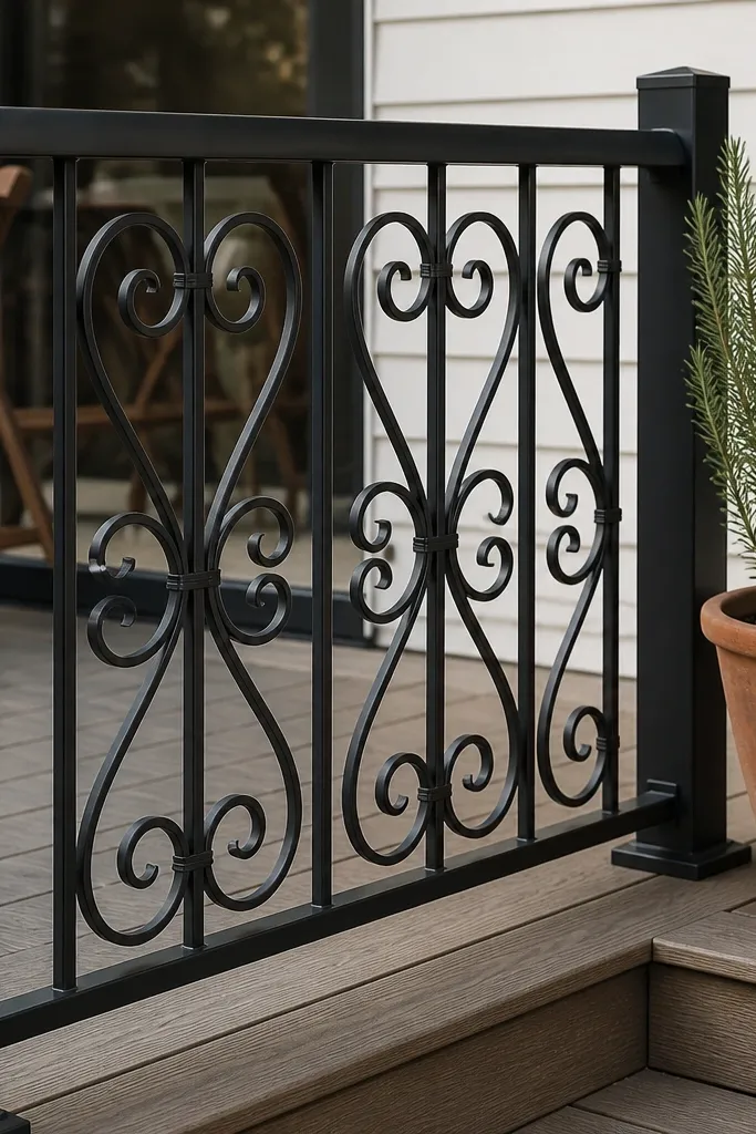 Black railing frame with small decorative scrolls spaced evenly
