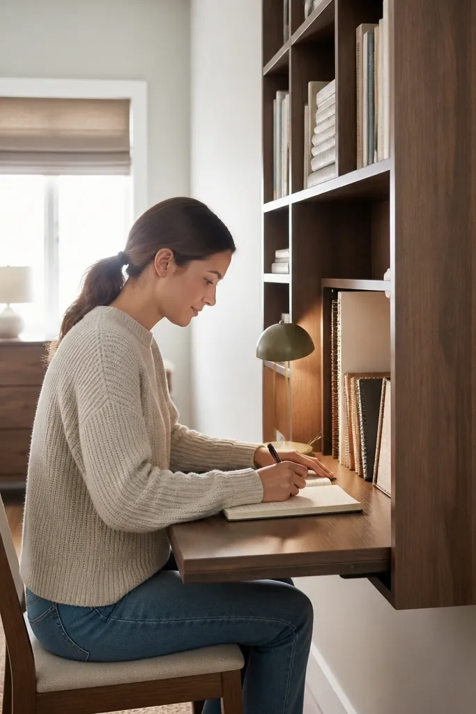 Storage hutch with a pull-out panel that becomes a desk surface