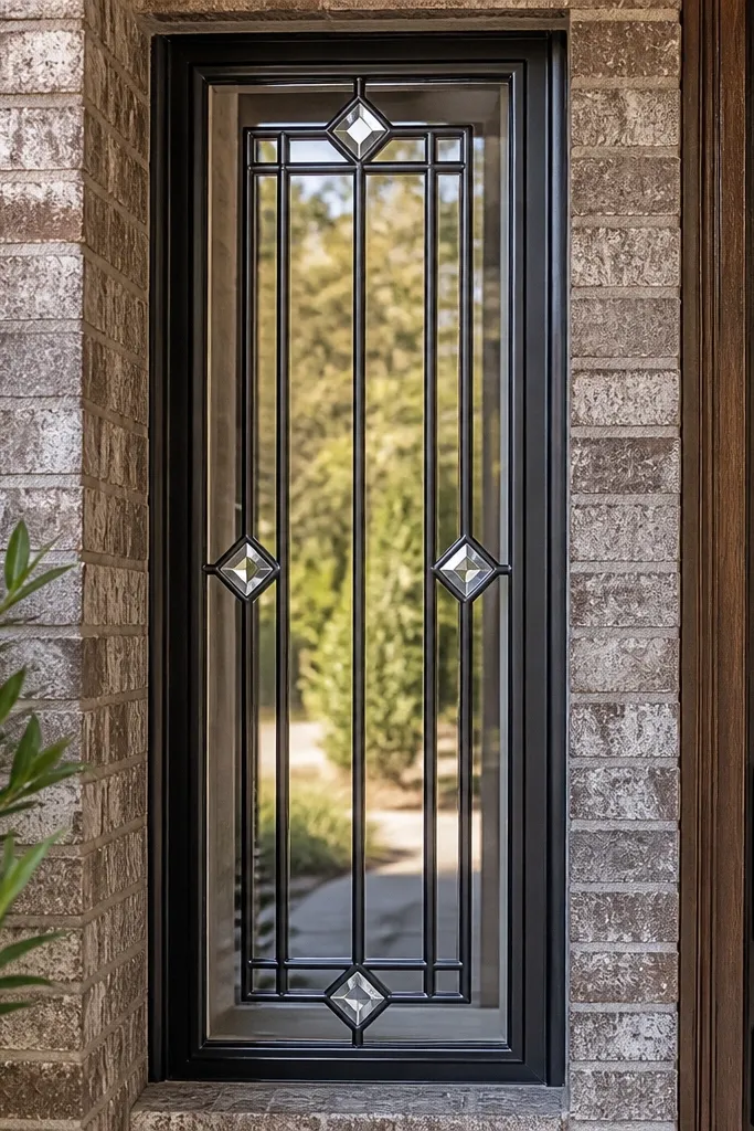 Box window grill with diamond accents and wider center openings