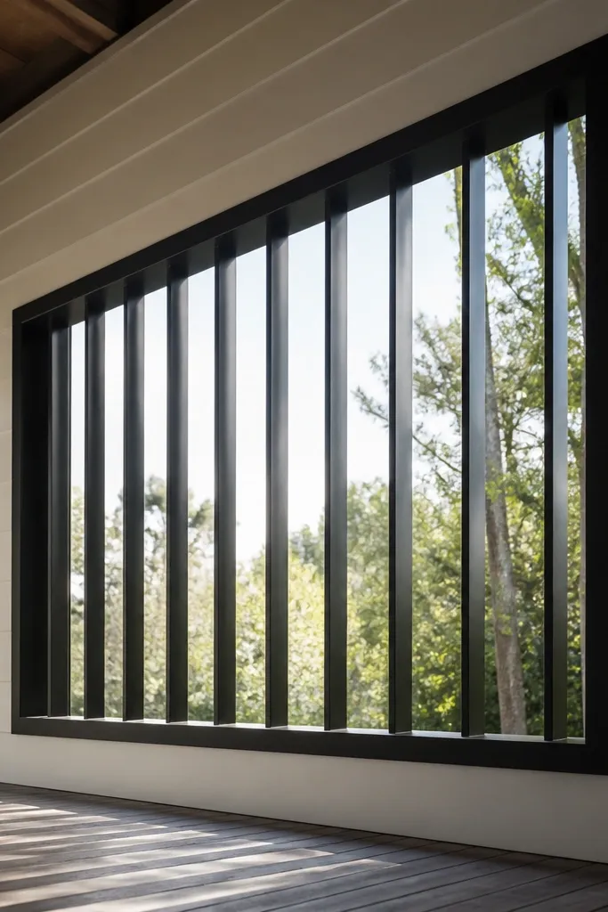 Box window grill with only vertical slim bars and clear openings
