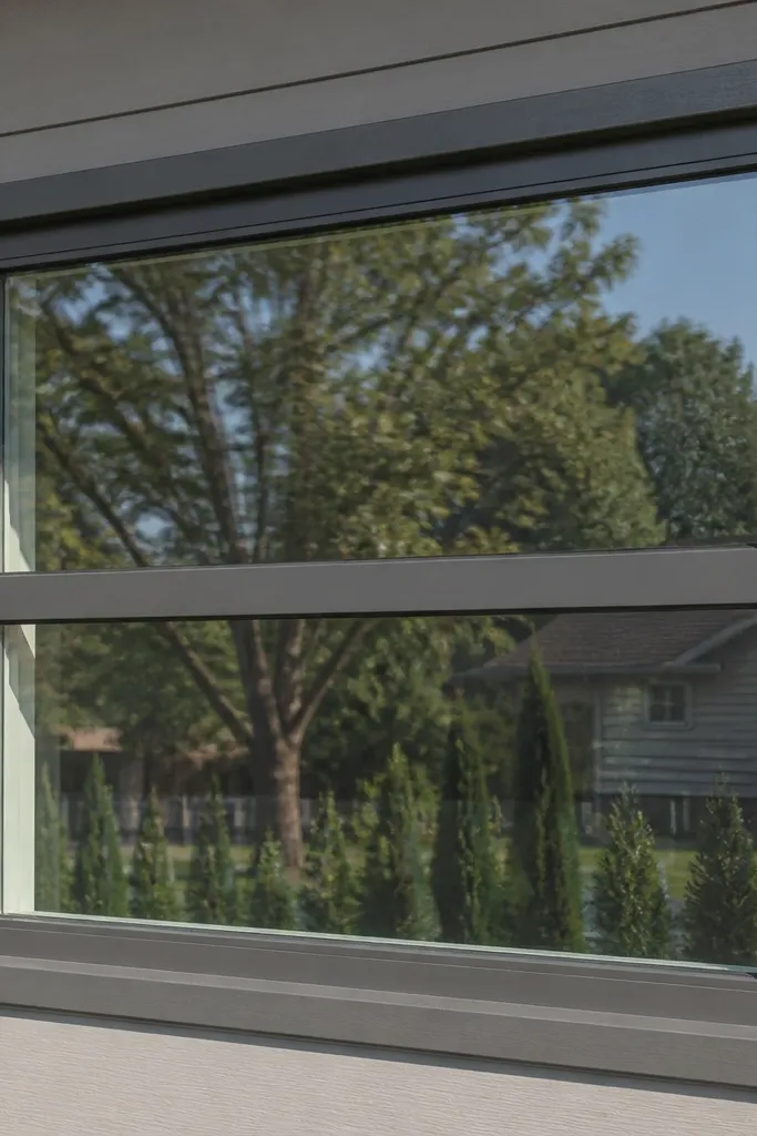 Box window grill with one crossbar and wide clear center openings