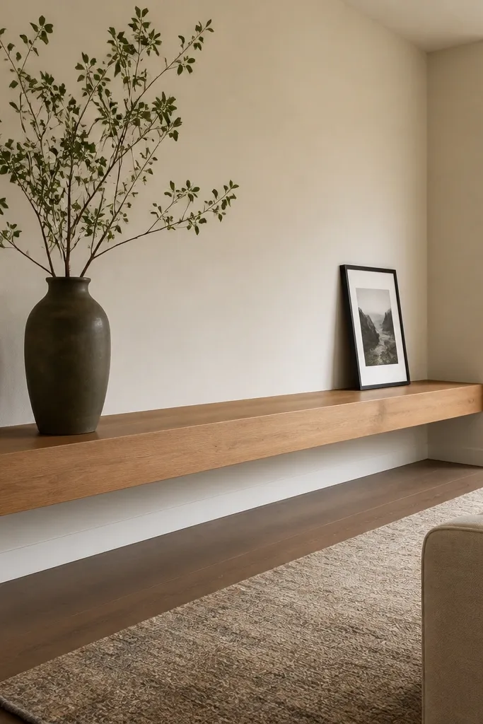 One large shelf with side blocks that make it look built into the wall