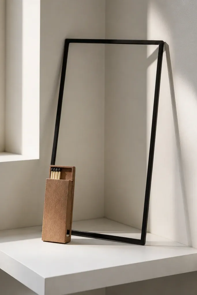 Corner shelf with a single frame and a small matchbook holder