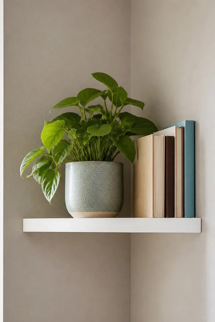 Minimal corner shelf with hidden supports and a clean floating look