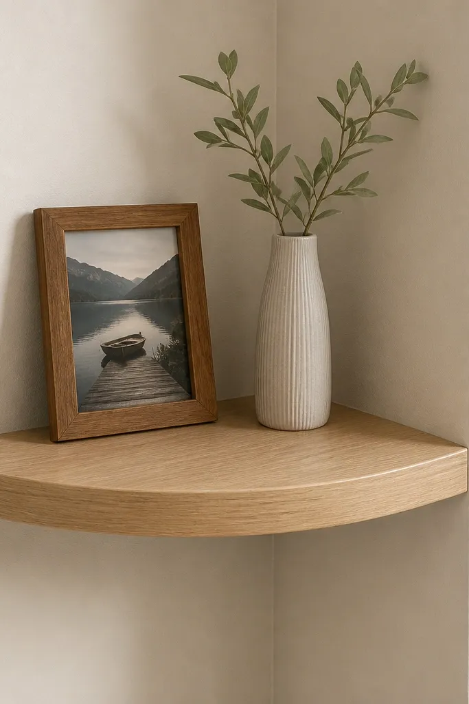 Corner shelves with rounded edges and neat edge banding