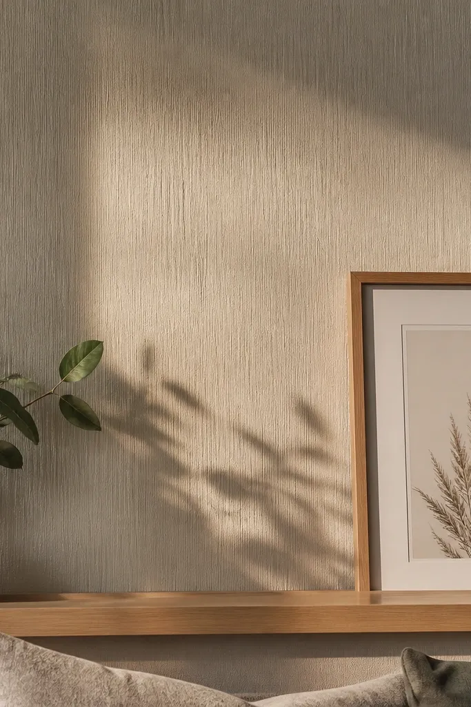 Wall with subtle textured paint stripes in warm neutral tone