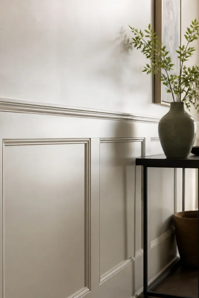 White wainscoting with a mid-rail and small bead trim lines