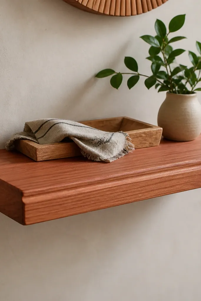Cedar shelf with a subtle channel line along the front