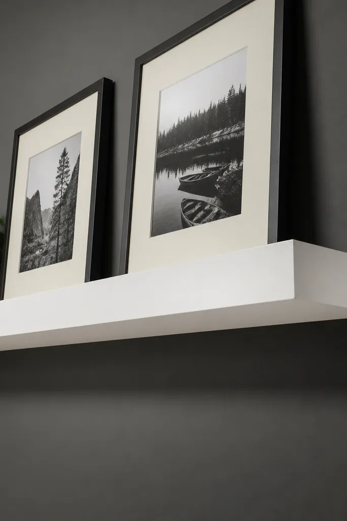 White shelf with sharp mitered corners and a clean floating gap