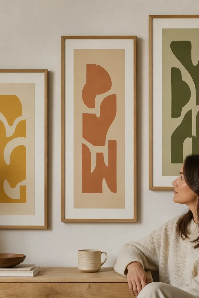 Five frames with same frame width but staggered heights in coordinated colors