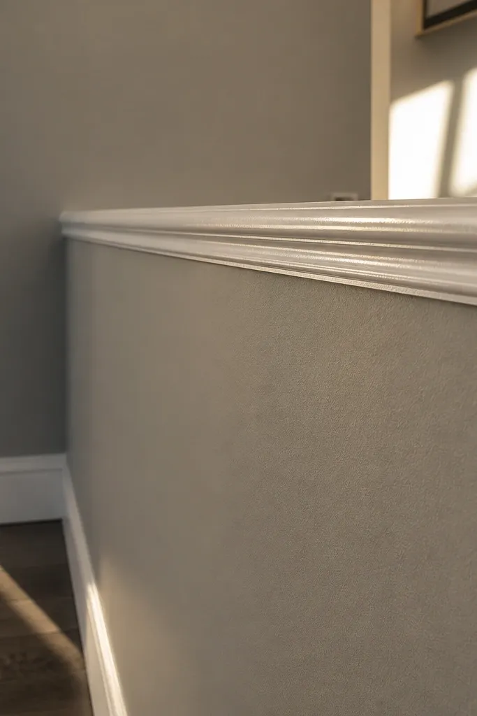 White half wall with a straight chair rail line and crisp top trim