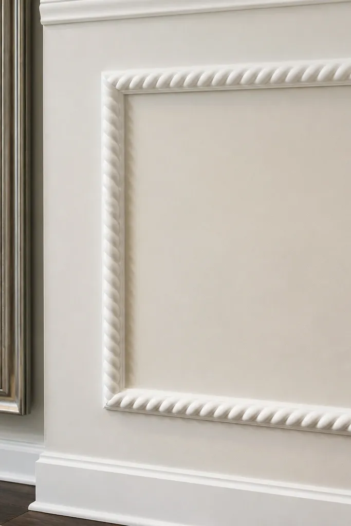 Half wall with a rope-style twist trim border around a simple inset