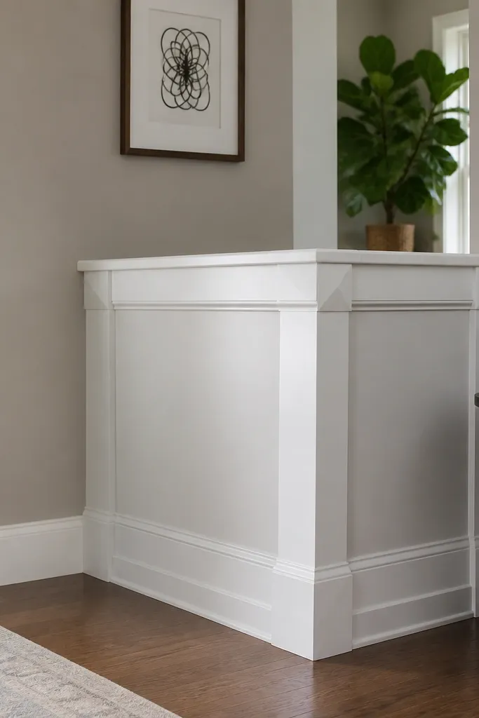 Half wall with octagon moulding blocks at corners and a simple top rail