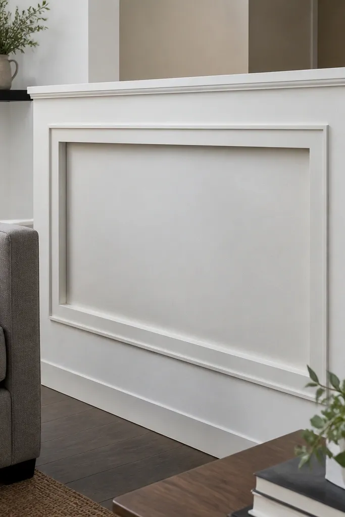 Half wall with a recessed rectangular shadow gap framed by trim