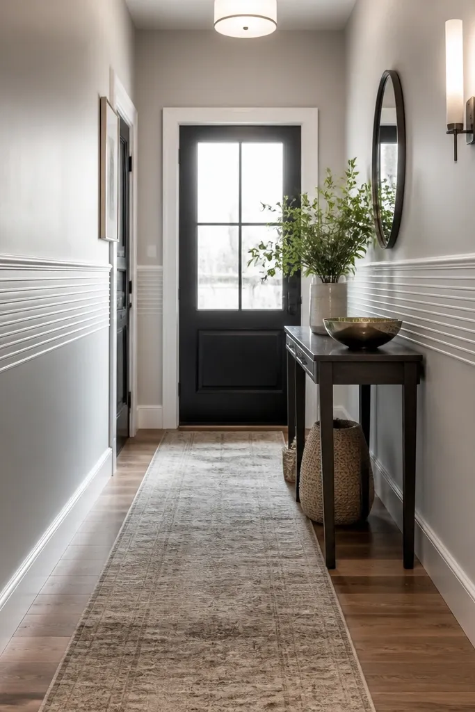 Half wall with thin horizontal rib trim lines stacked evenly