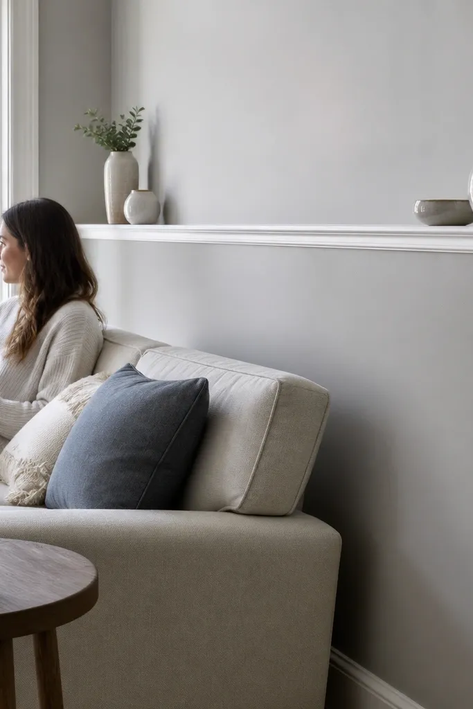 White half wall with a slim ledge trim line across the top