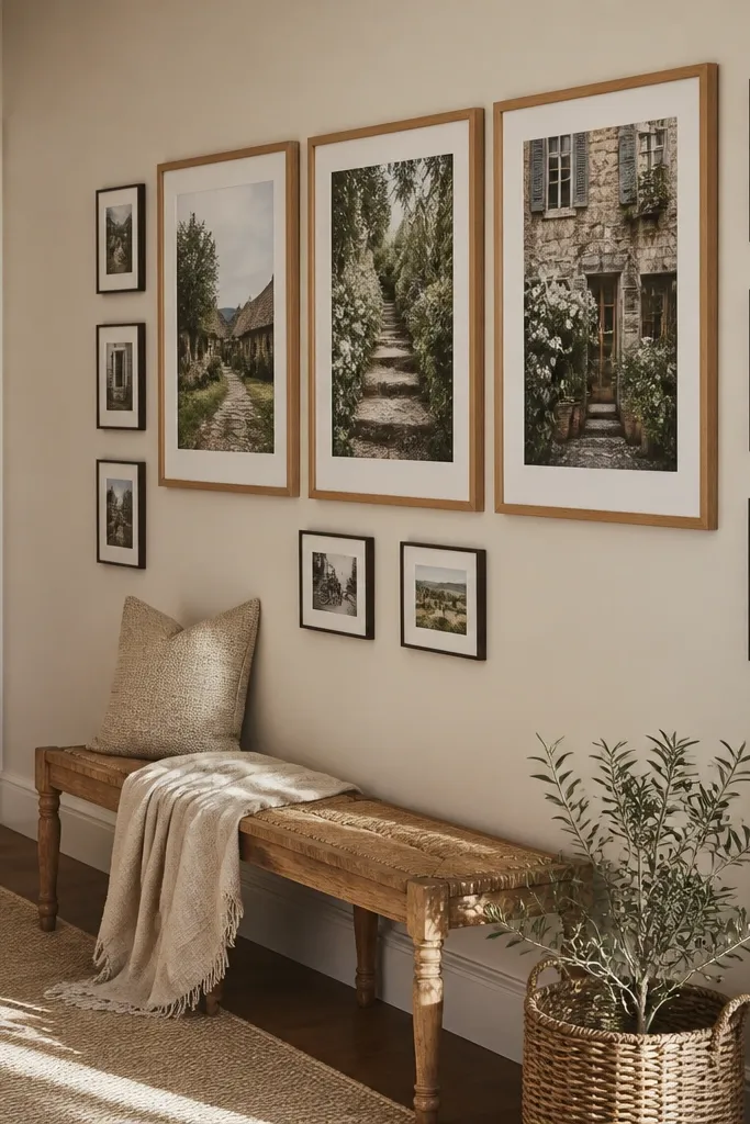 Three larger frames centered with smaller frames staggered around them