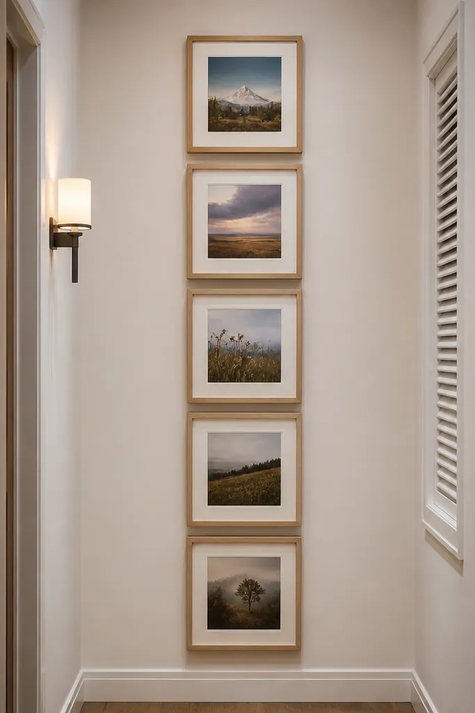 Five frames stacked vertically in one straight column